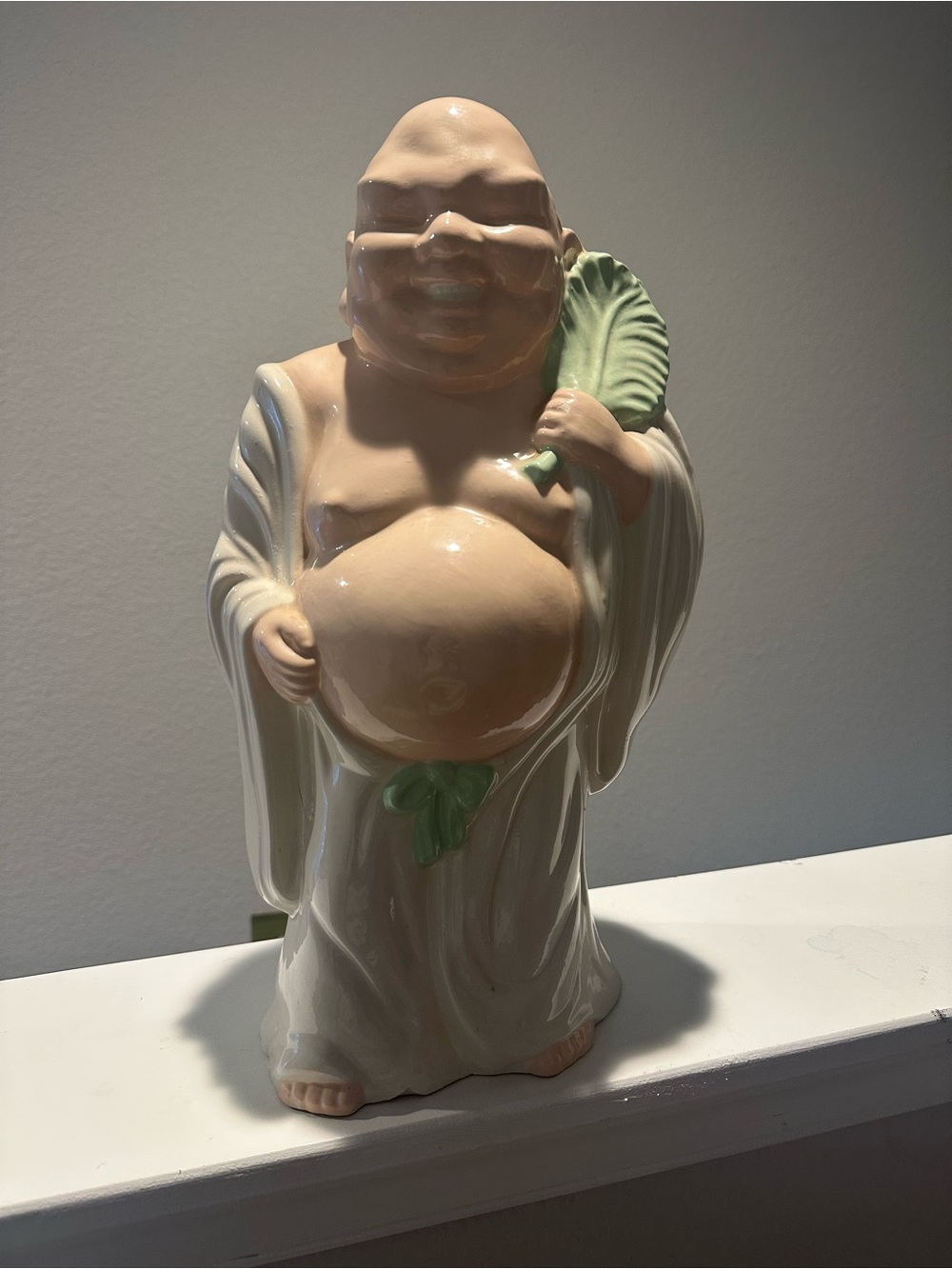 Large Happy Buddha Ceramic Statue Figurine Glossy Hand Painted 18” Tall Heavy